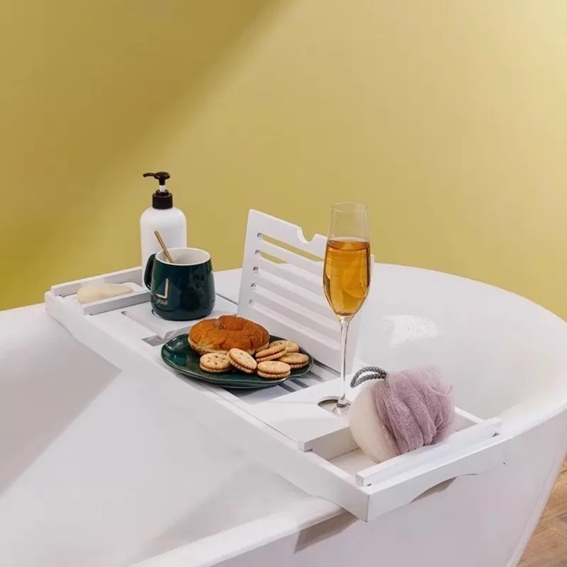 Adjustable Bamboo Bathtub Caddy Non-Slip Extendable Tray for Hotel/Bathroom/Wooden Bucket Spa-Grade Waterproof Organizer
