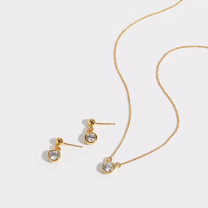 PANJBJ 925 Sterling Silver Zircon Earring Necklace Set For Women Classical Temperament Engagement Jewelry Gift