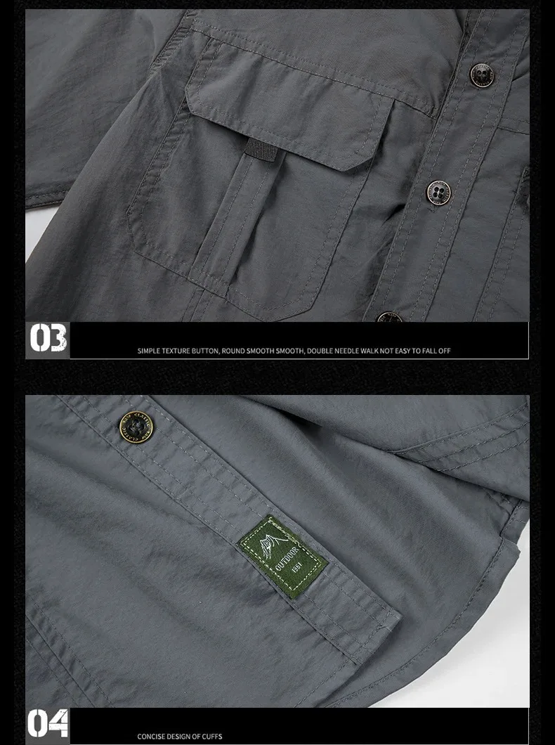Men's Lightweight Quick-Drying Shirt Tactical Casual Military Long-Sleeved Cargo Shirt Breathable Sport Sunscreen Top T-Shirt
