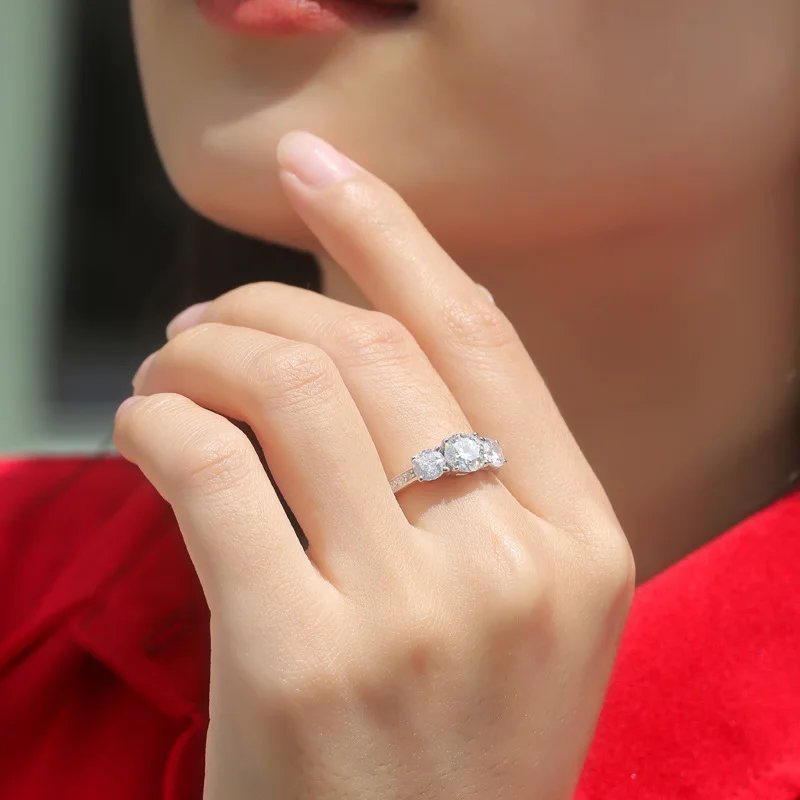 1 Carat/2 Carat D Color Moissanite Ring Adjustable Opening Wedding Band 100% 925 Sterling Silver Lab Diamond Bubble Fine Rings