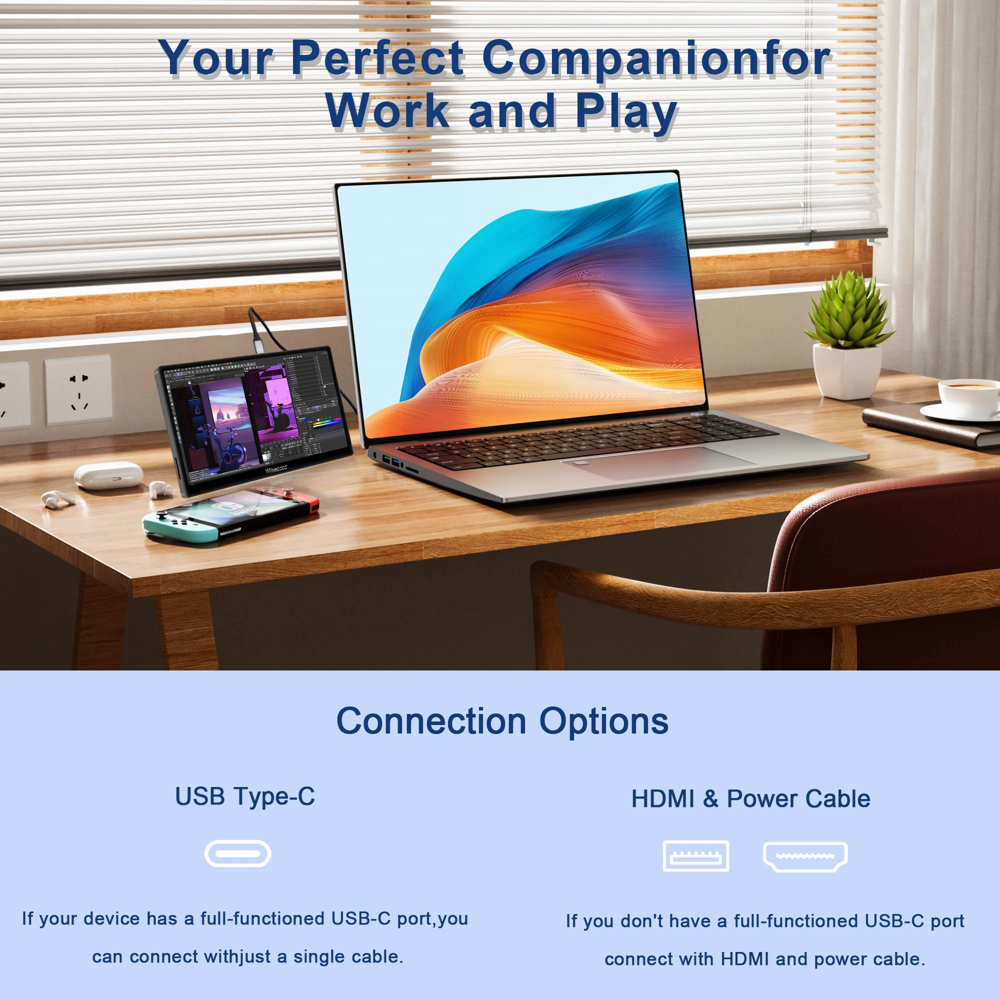 와이즈코코 7인치 휴대용 모니터 120Hz 터치스크린 1920x1080 IPS LCD FHD 디스플레이 게임용 노트북 PC 라즈베리 파이 엑스박스 스위치용