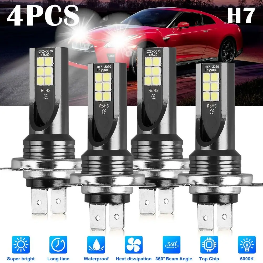 

4PCS 6500K Canbus LED Headlight Replace Error Free H7 24W Car Bulbs Beam 12V 960LM Xenon Hi/Low Kit Headlights