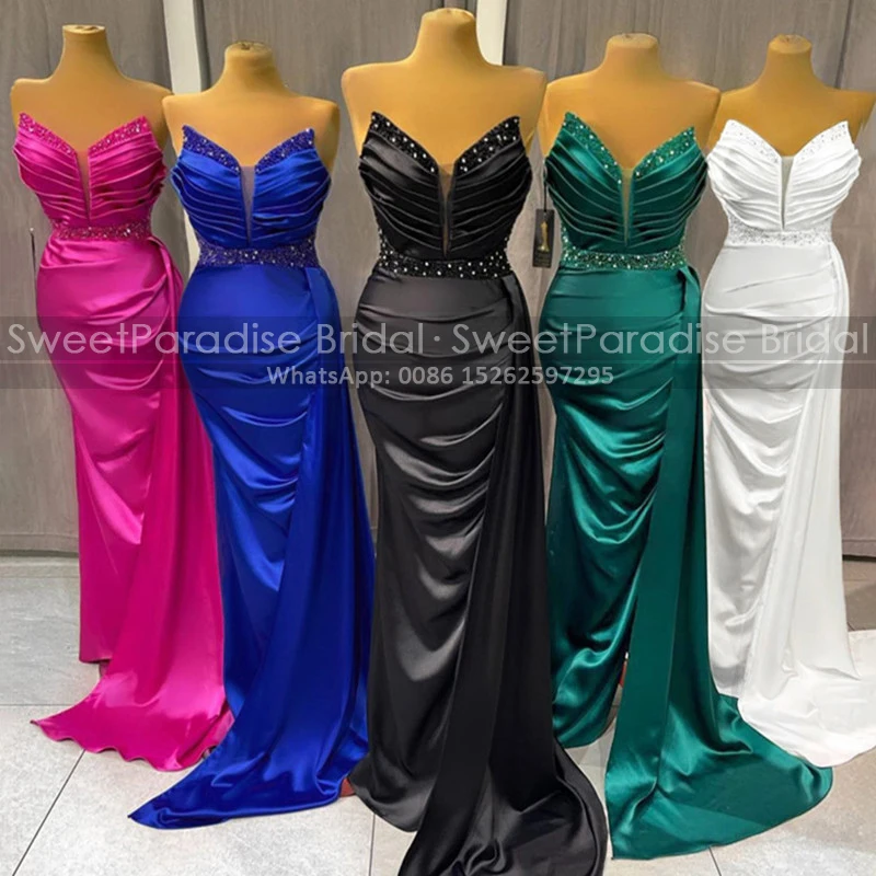 

Shiny Beads Long Bridesmaid Dresses Pleat Mermaid Streamer Appliques Sweetheart Party Dress Wedding Guest For Women