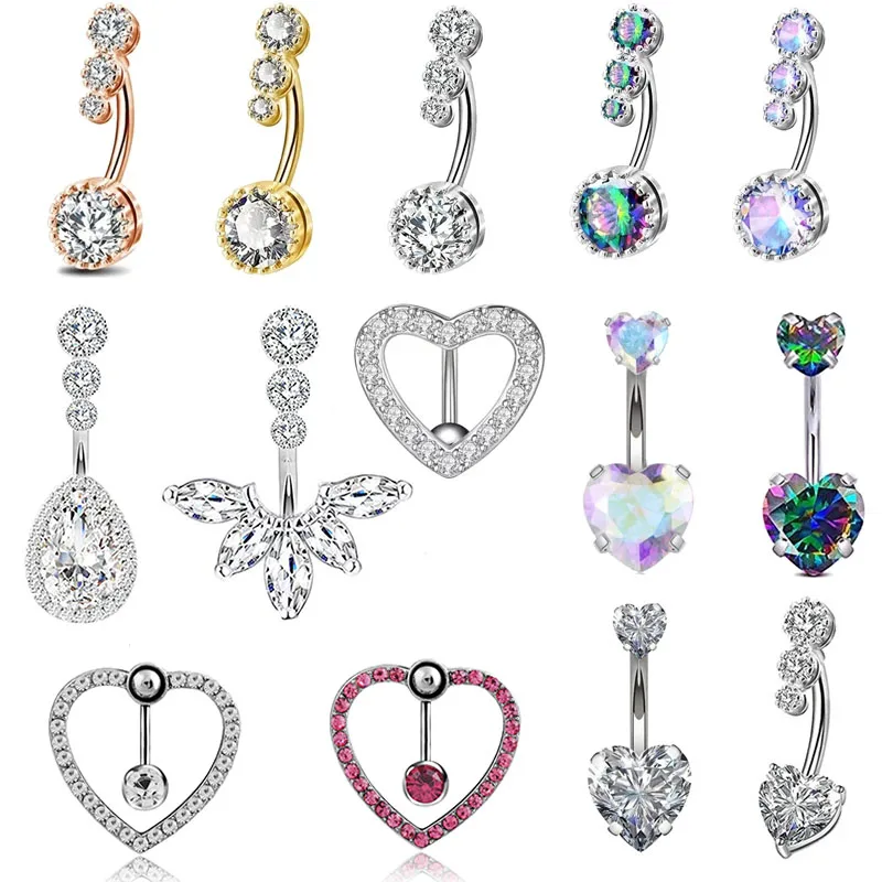 

Heart Belly Button Ring Navel Piercing Female Sterling Silver 14G Belly Barball Piercing Ring Body Jewelry Navel Ring Umbilical