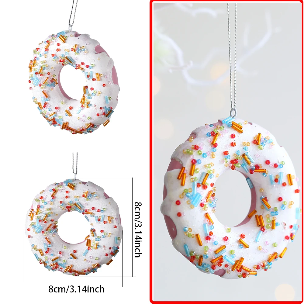 thumbnail image 1 of Adornos navideños con forma de donut y copos de nieve para colgar en el árbol de Navidad, decoración navideña para fiestas en casa 2024, 1 of 5