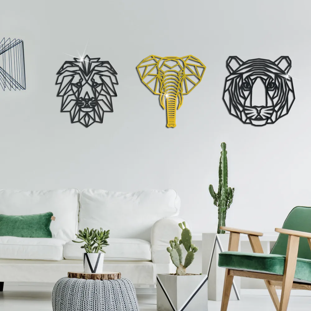 Wall Sticker Mirror Wall Sticker Acrylic Wall Sticker Geometric Line Animal Polar Bear Zebra Fox Elk Tiger Butterfly 3D Sticker