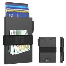 Sleek Aluminum Card Holder with RFID Protection, Durable Expandable Design, Holds 14+ Cards & Cash (Black)