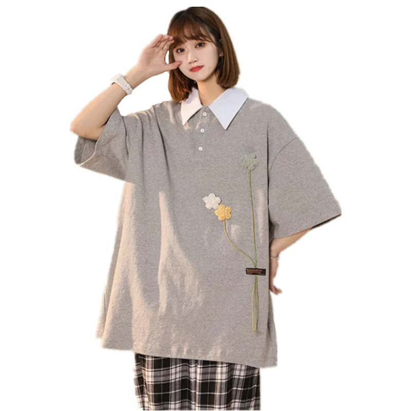 

2022 Summer Women T-Shirt Streetwear Hip Hop Japanese Embroidery Floral Cotton Tee Shirt Harajuku Fashion Casual Tshirt Top