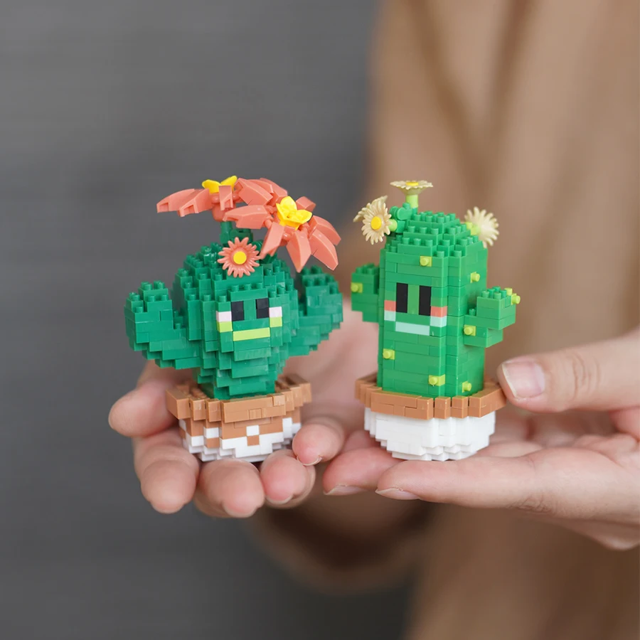DIY Mini Potted Cactus Building Block Sets Potted Plant Garden Toys Children Assembly Creative Decor