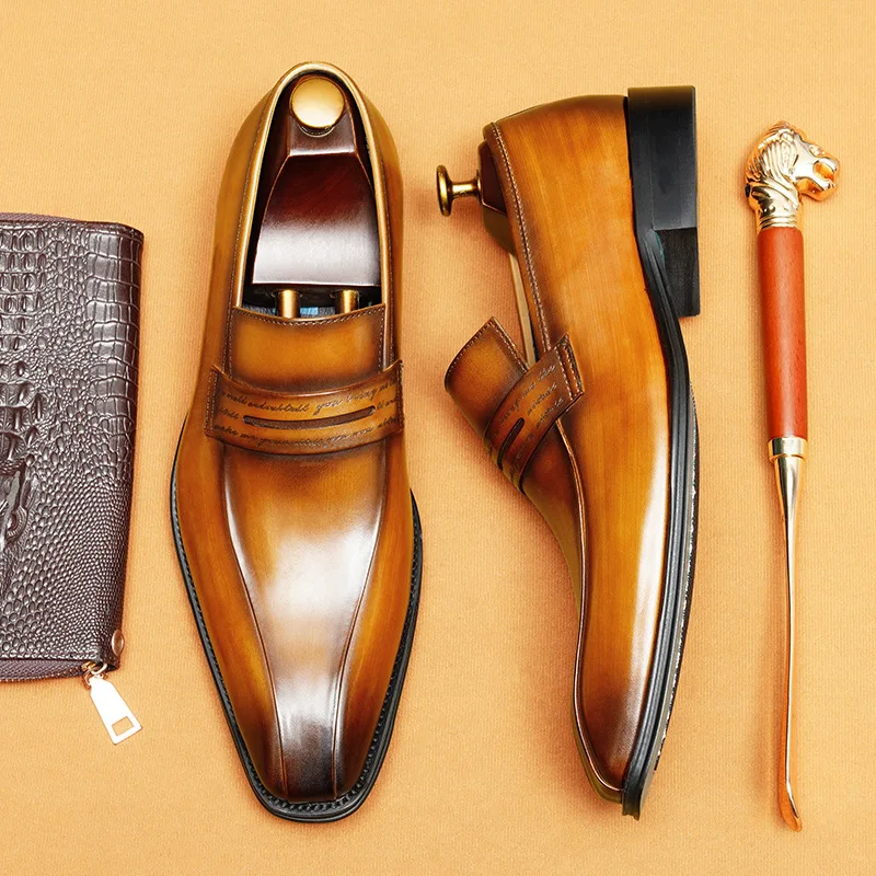 

Men's Genuine Leather Dress Loafers Shoes Luxury Brand British Trend Designer New Oxfords Wedding Social Business Shoes for Male