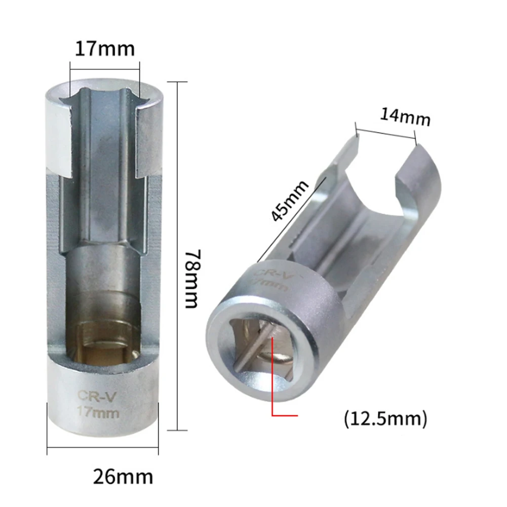 1pc 17mm 19mm Diesel Fuel Injector Pipe Socket Wrench Hexagonal Opening Removal Nuts Sleeve Slotted Sensor Wrench Repair Tools 3
