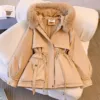 Women Winter Fleece Lined Zip Hooded Jackets Winter Elegant Drawstring Slim Outwears Coat With Faux Fur Collar Plus Size Parkas 1