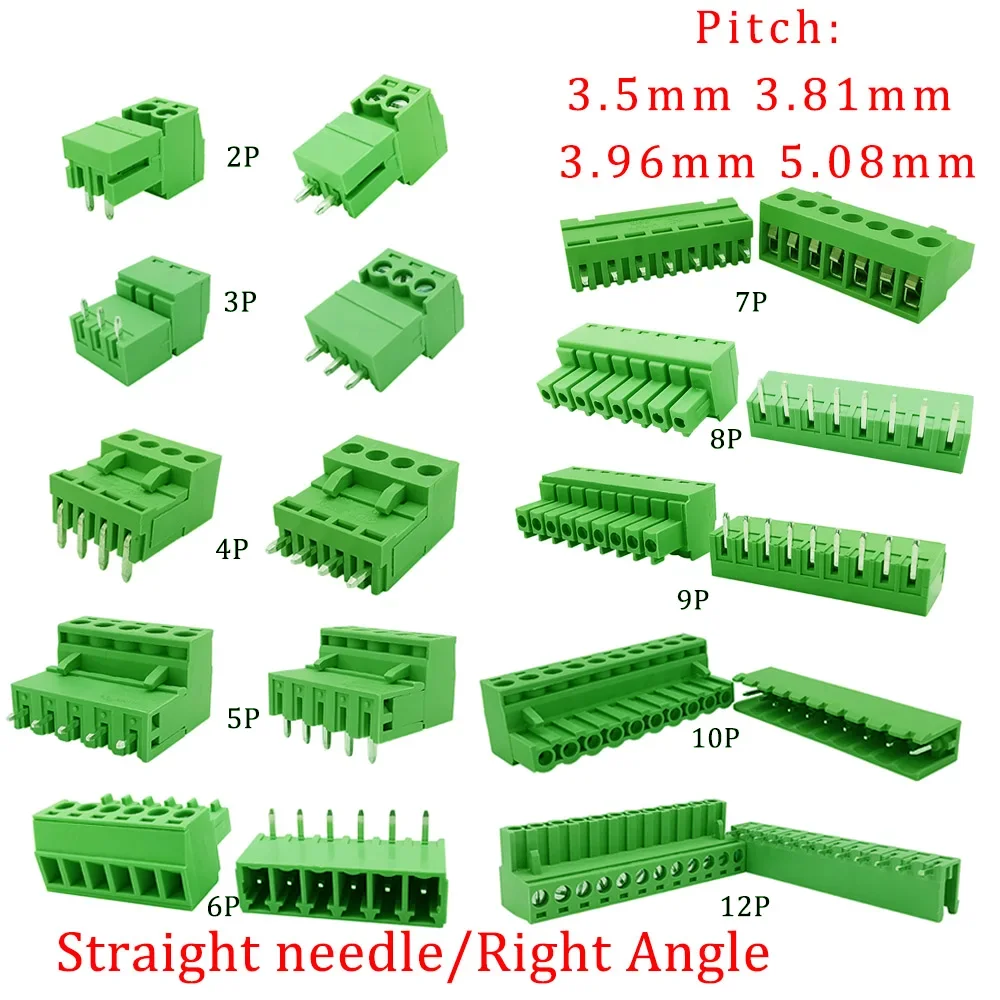 5-Pair PCB Screw Terminal Block Wire Connector Set with Male Plug and Female Socket, 2-12 Pin