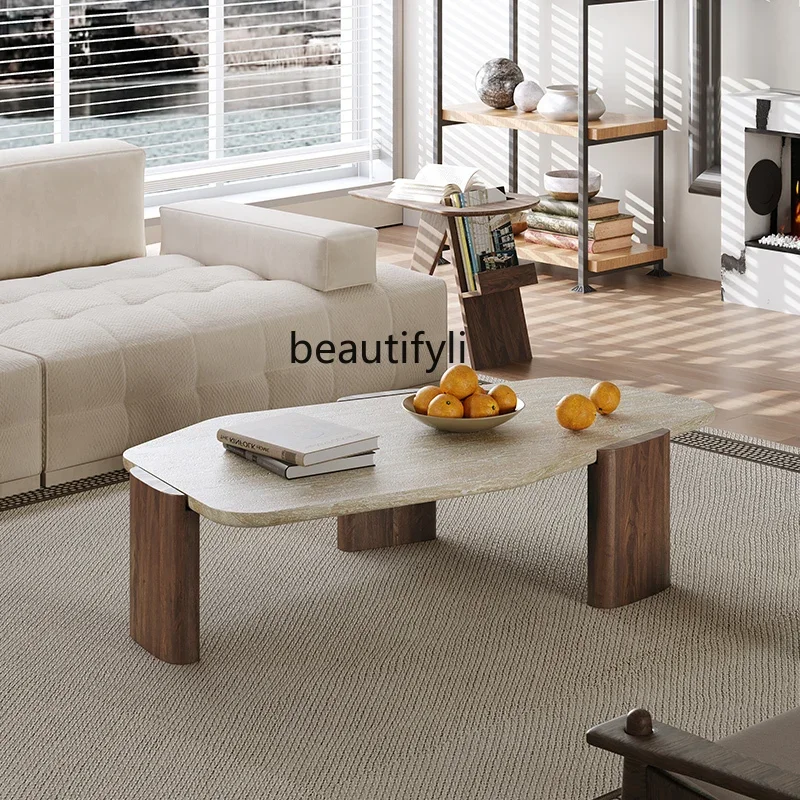 

Cave Stone Coffee Table Living Room Home Modern Minimalist Solid Wood Tea Table Marble Retro Tea Table