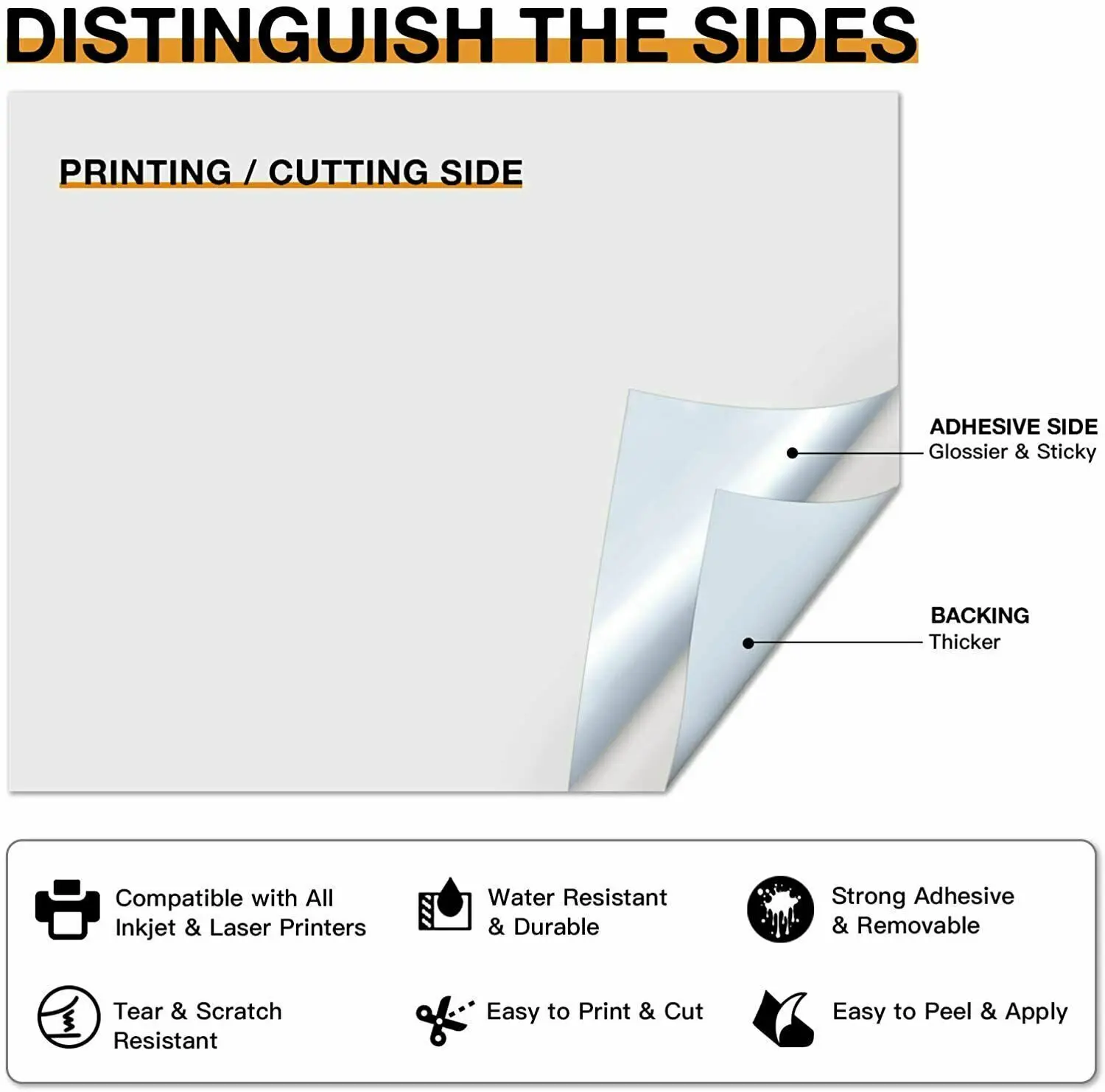 HTVRONT 15 Sheets Printable Vinyl Sticker Paper Matte Sticker Paper for Inkjet Printer & Laser Printer Waterproof Sticker Paper