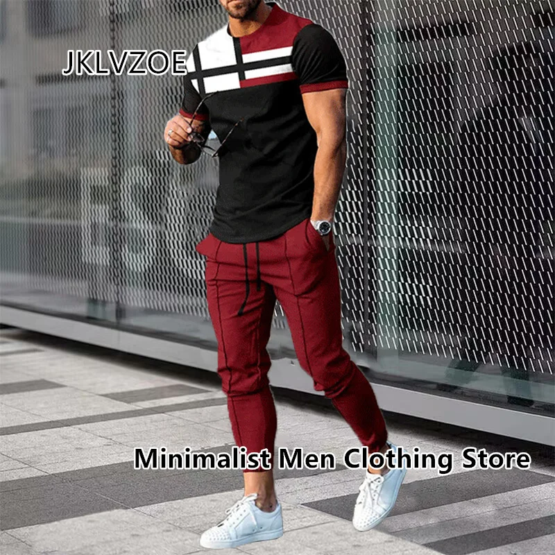Summer New Men Tracksuits 3D Printed Sportswear Short Sleeve T Shirt Long Pants 2 Piece Sets Casual Trend Oversized Clothing