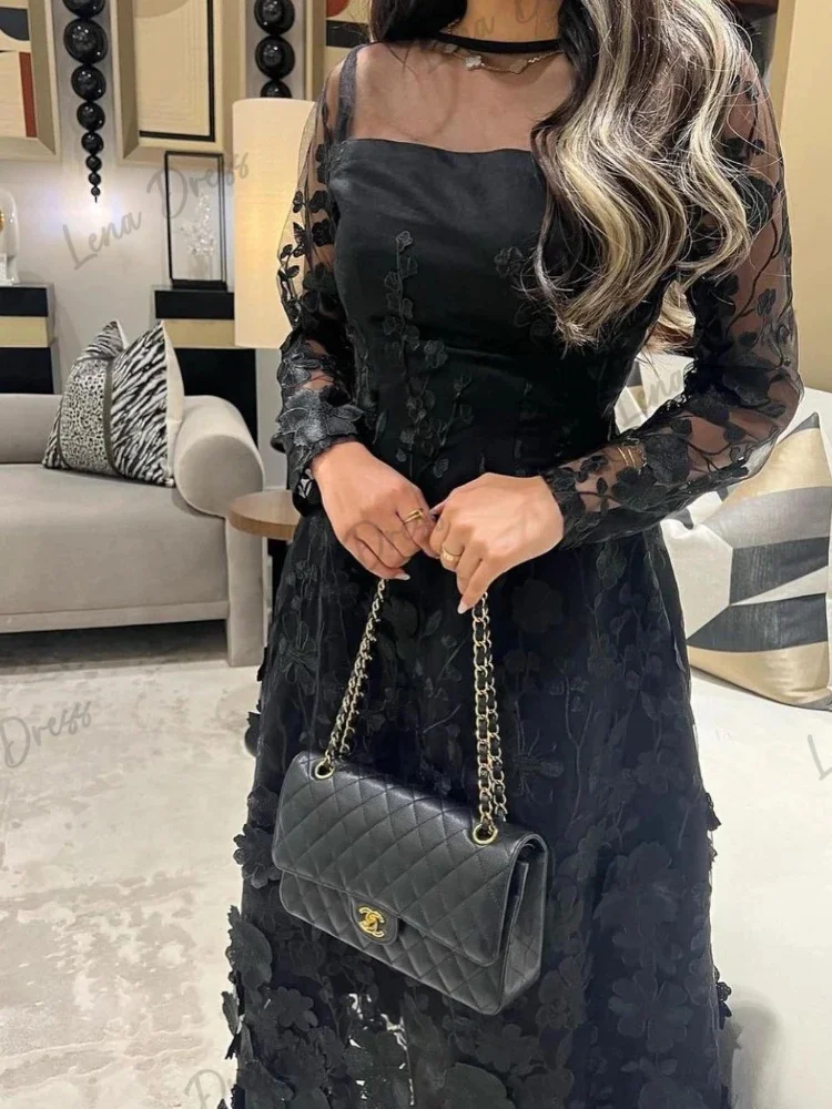 Lena Luxurious Women's Evening Dresses for Special Occasions Long Sleeves Custom Made Elegant Party Dresses Woman Wedding Black 5