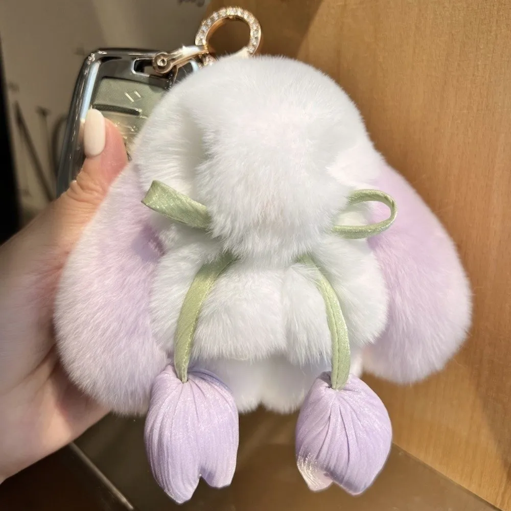 부드러운 인조 토끼털 토끼 키체인 폼폼 장식품 토끼 열쇠고리 푹신한 폼폼 쥬얼리 선물