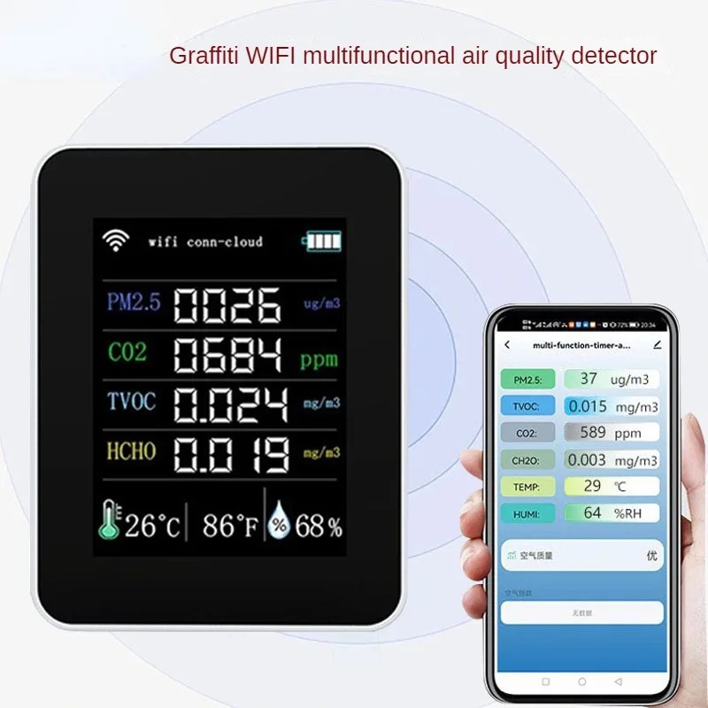 

Graffiti WIFI multifunctional air quality detector Carbon dioxide PM2.5 TVOC HCHO detector