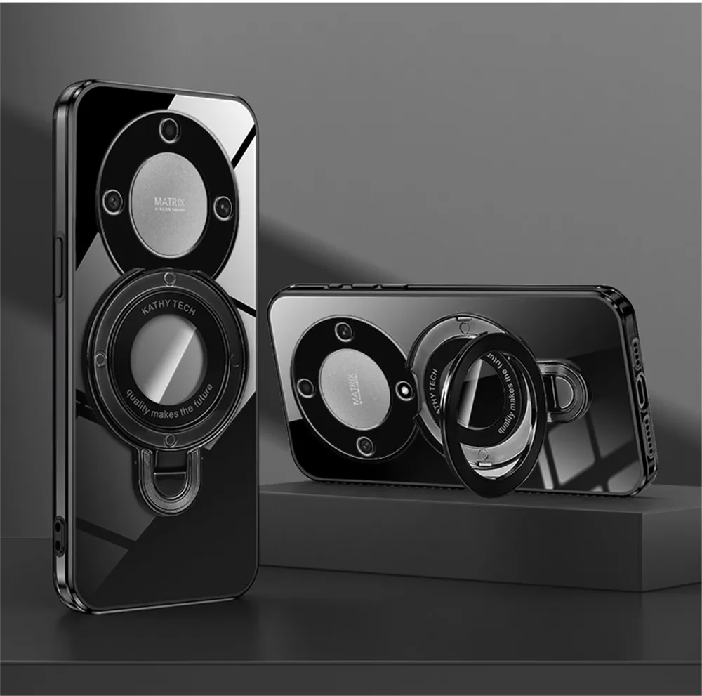 Luxury Transparent Plating Magnetic Stand Case with Silicone Finish