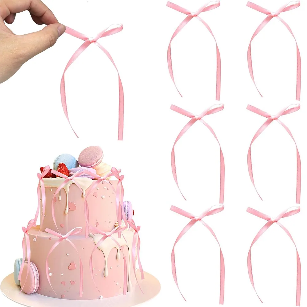 10 Stück Cupcake-Topper mit Schleife, Geburtstag, Schleife, Bänder, Kokette, rosa Schleife, Kuchendekoration, Braut-Baby-Mädchen, Hochzeit, Partyzubehör