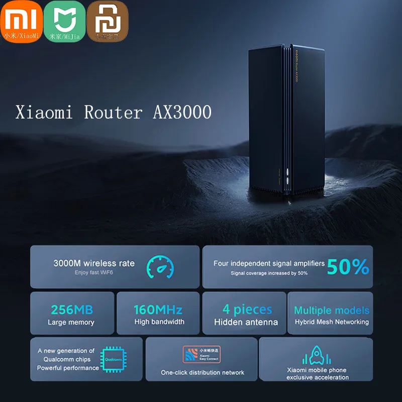 Xiaomi Mijia Redmi Ax3000 Roteador sem Fio Dupla Frequência 256mb 5g Gigabit Completo Ofdma Amplificador de Sinal Ppoe