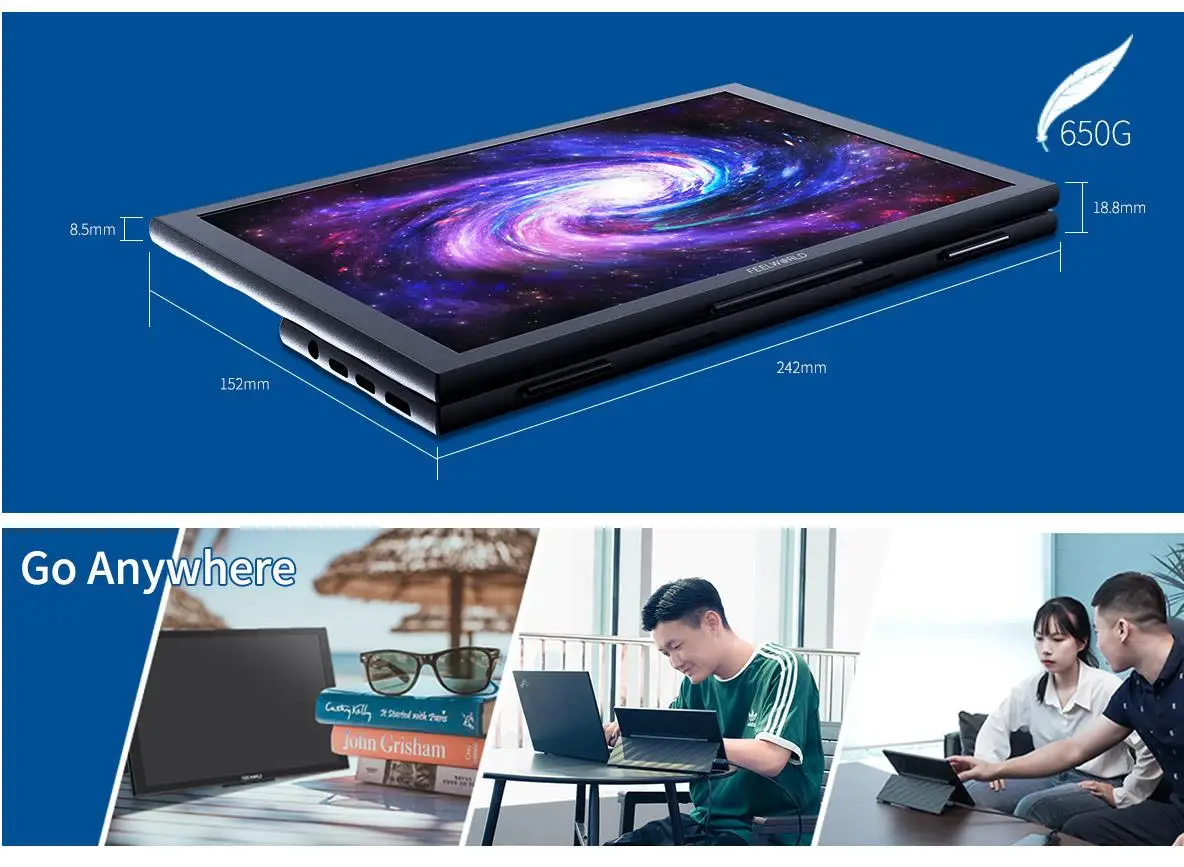 DH101 10.1 Inch Portable Monitor External Screen Computer Display with USB Type-