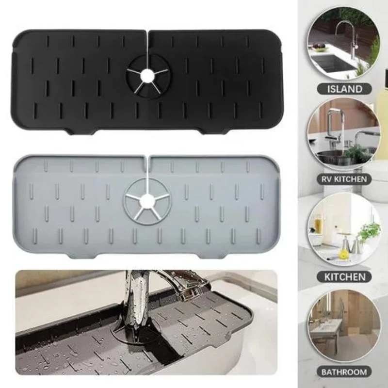 Silicone Kitchen Faucet Mat for Sink Sponge Drain Rack Foldable Sink Mat Faucet Splash Catcher Bathroom Countertop Protector kitchen accessories