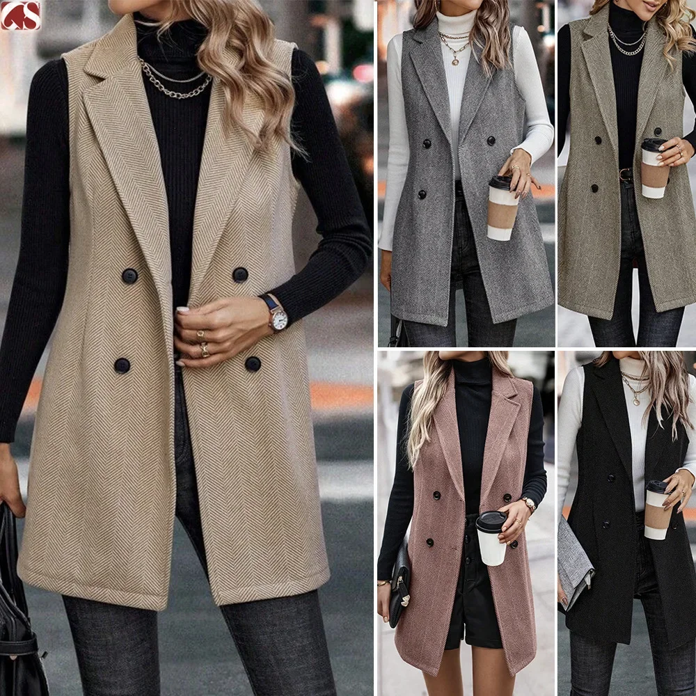 WomenSpringSummerCoatJacketSolidColorSleevelessTurndownCollarButtonCasualFashionComfortableRegularStandardFit-AliExpress200000345