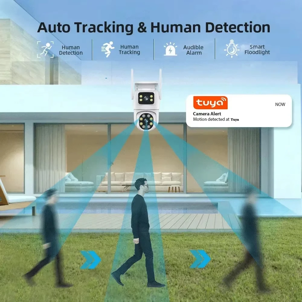Tuya 4K 8MP Wifi Camera PTZ Outdoor Dual Screen Human Detection Dual Lens 10MP Security Protection IP Camera Video Surveillance 4