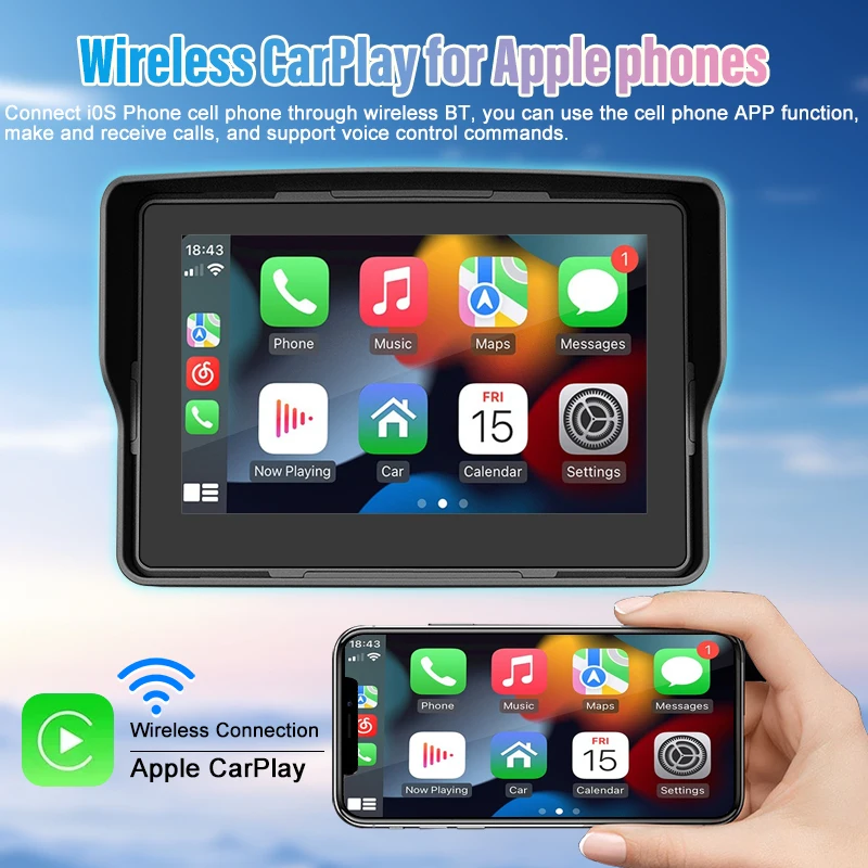 Portable 5 inch Motorcycle LCD Display Wireless Apple Carplay Android Auto Moto Car Play Bluetooth Waterproof Moto Monitor