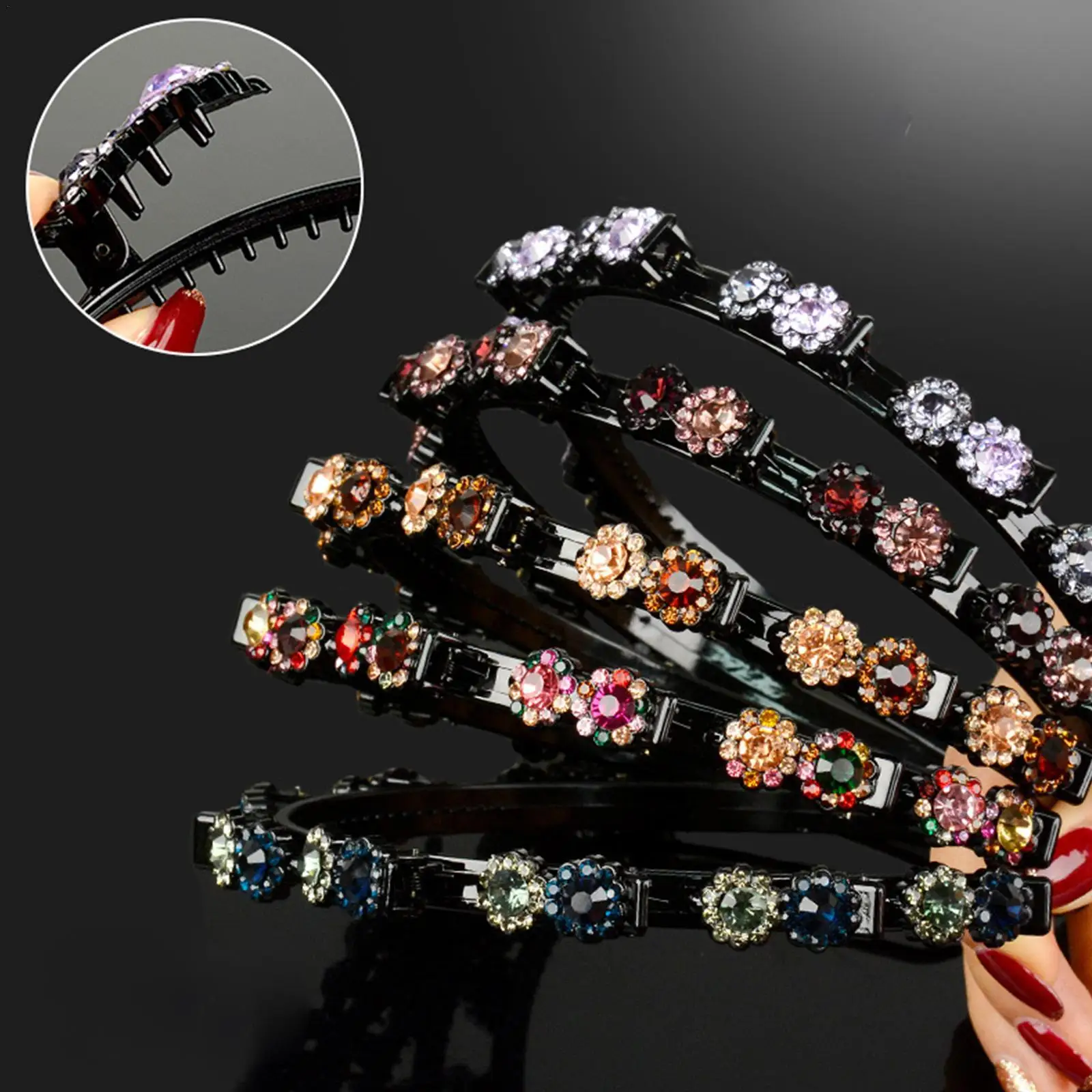 Fascia Per Capelli Con Fascia A Doppio Strato In Cristallo Scintillante Con Clip Clip Donna Twist Clip Treccia Acconciatura Lunetta Con Clip Bangs Hea