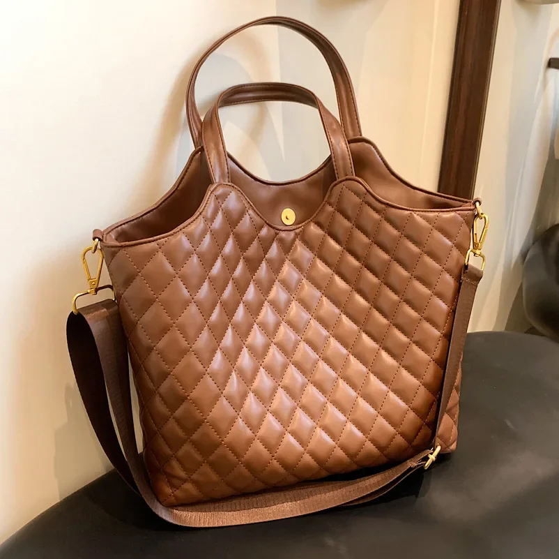 

Large Capacity Women Tote Bag Lingge Designe Luxury Handbags 2022 Quality Leather Shoulder Bag Simple Commute Handbags