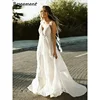 Bohemian Spaghetti Straps Tassel A-Line Wedding Dresses Appliques Lace Tiered Boho Country Customized Bridal Gowns 2