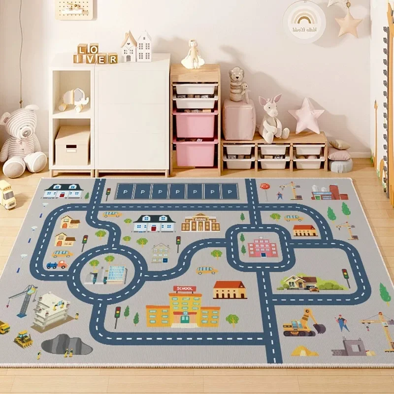 Children's Room Play Area Carpet Living Room Bedroom Children's Car track Digital puzzle game mat Baby play crawl mat