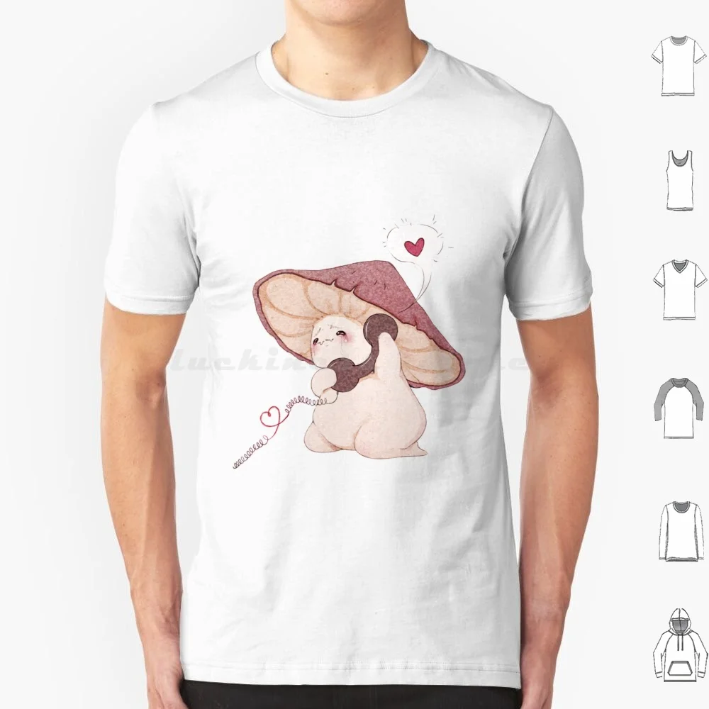 Miss You-Cute Mushroom On The Phone T Shirt Cotton Uomo Donna Diy Print Cottage Core Cute Mushroom Kawaii Friends Fantasy Fairy