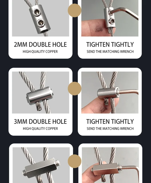 50 Terminali Cavo In Alluminio 4mm - Manicotti Con Doppi Fori Per Funi Metalliche, Argento