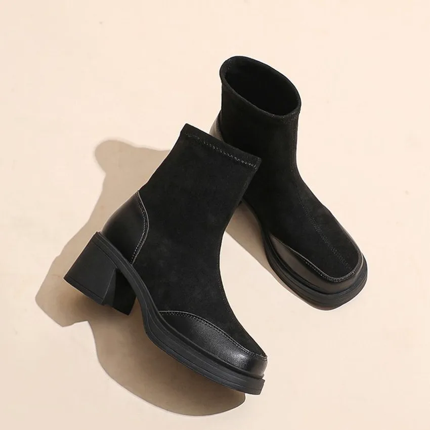 2023 Autumn Boots Women Shoes Woman Boots Fashion Round toe Ankle Boots  Winter Elastic Black Boots Comfortable Botas 34-39