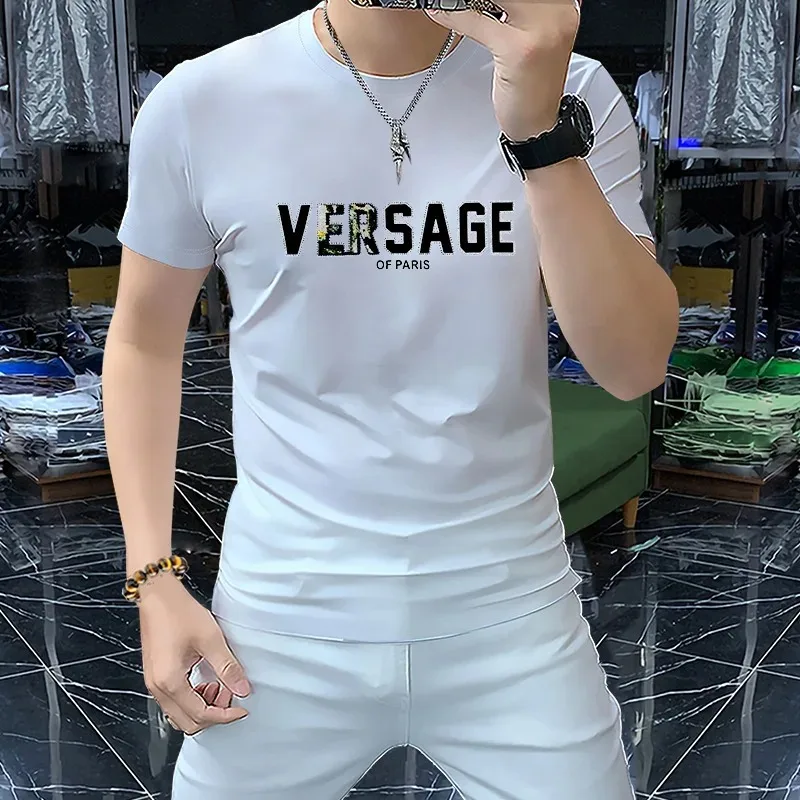 Men's Short-sleeved Letter T-shirt Design Fashionable Breathable Versatile Slim Version Top v neck t shirt cotton t shirt t shirt