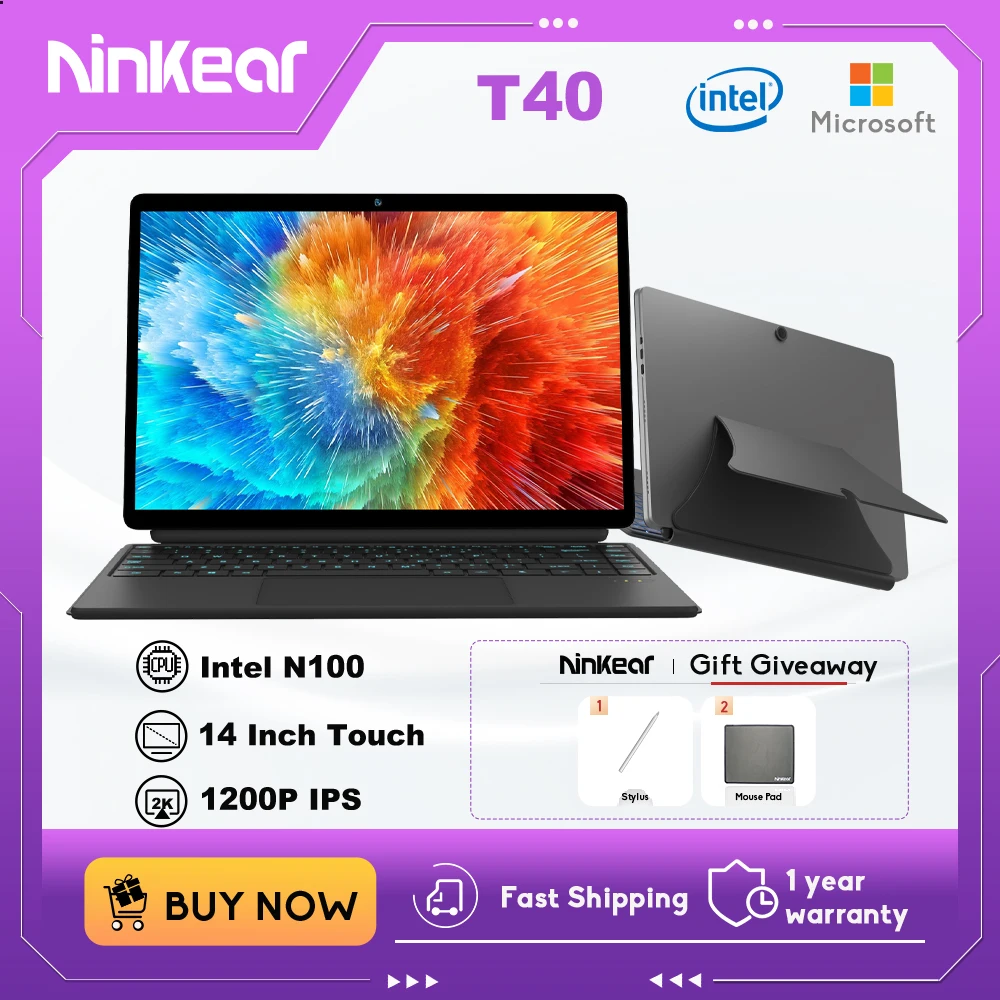 

Ninkear T40 Tablet Mini Laptop 14 inch 2 in 1 Intel N100 16GB+512GB 1200P IPS Touch Screen Windows 11 Notebook Free Shipping