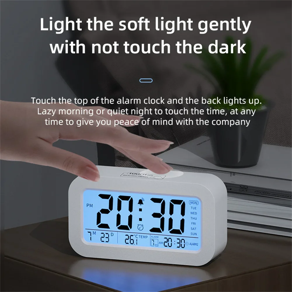 LCD Alarm Clock Battery Powered TEMP Date Week 3 Alarms Backlight Snooze 12/24H Digital