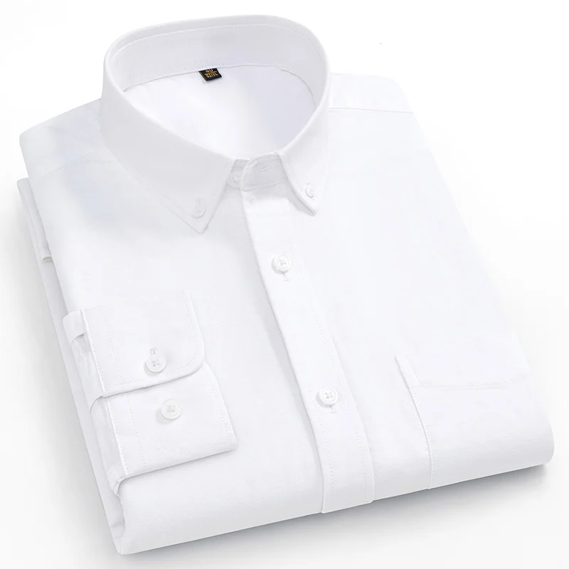 8XL 100% Cotton Oxford Striped Plaid Longsleeve Shirt for Men Dress Shirts High Quality Pure Color Business Button Up Shirt