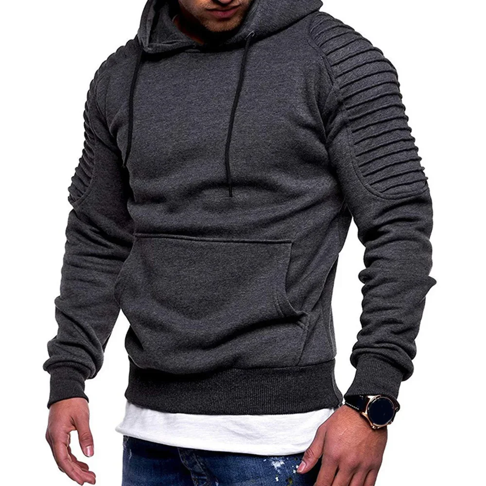 Autumn Winter Men Hooded Sweatshirt Long Sleeve Camouflage Hoodies Gym Fitness Clothing Jacquard Stripe Solid Color Male Hoodies