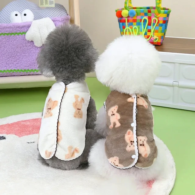 Pet Clothes Autumn Winter Medium Small Dog Plush Vest Cute Sweater Warm Velvet Kitten Puppy Sweet Cardigan Chihuahua Yorkshire 5