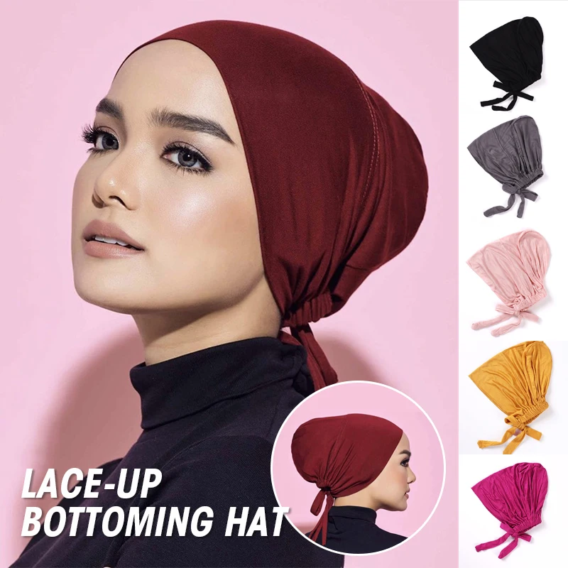 Muslim Hijab Inner Hijab Adjustable Tether Islamic Decorative Scarf Hat Modal Elastic Elastic Solid Color Bottoming Hair Cap arc pure color milk silk two tail headscarf cap baotou hat polyester elastane women s muslim hijab hat solid color