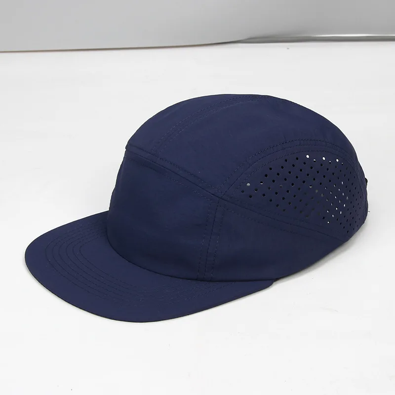 Neue benutzerdefinierte Logo Fünf-Panel-Spleißen perforierte atmungsaktive Baseballkappe Outdoor-Schattierung Hip-Hop Unisex Flat Edge schnell trocknende Mütze – Detail 8