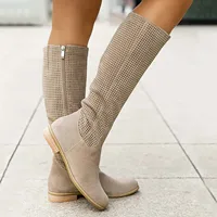 2024 Autumn Winter New Women Boots Faux Suede Casual Low Heel College style Women Shoes Zip 40-43 Lady Knee High Boots