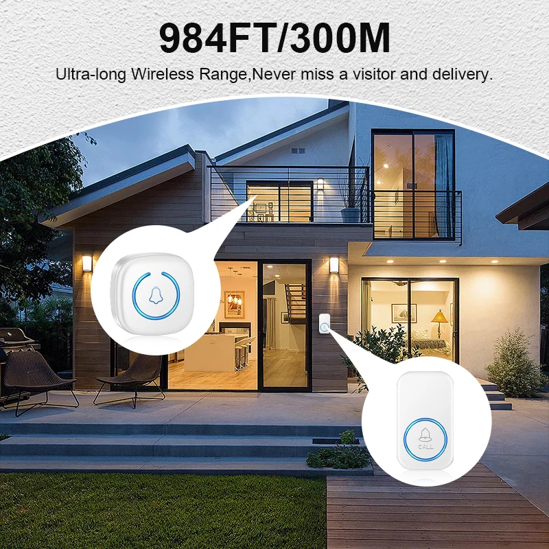 Wireless Doorbell Intelligent Welcome Door Bell 300M/984