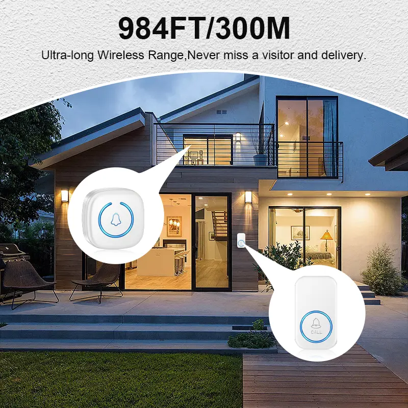 Wireless Doorbell Intelligent Welcome Door Bell 300M/984 FT Remote 60 Songs Melodies Home Smart Doorbell US EU UK Plug Optional - Image 2