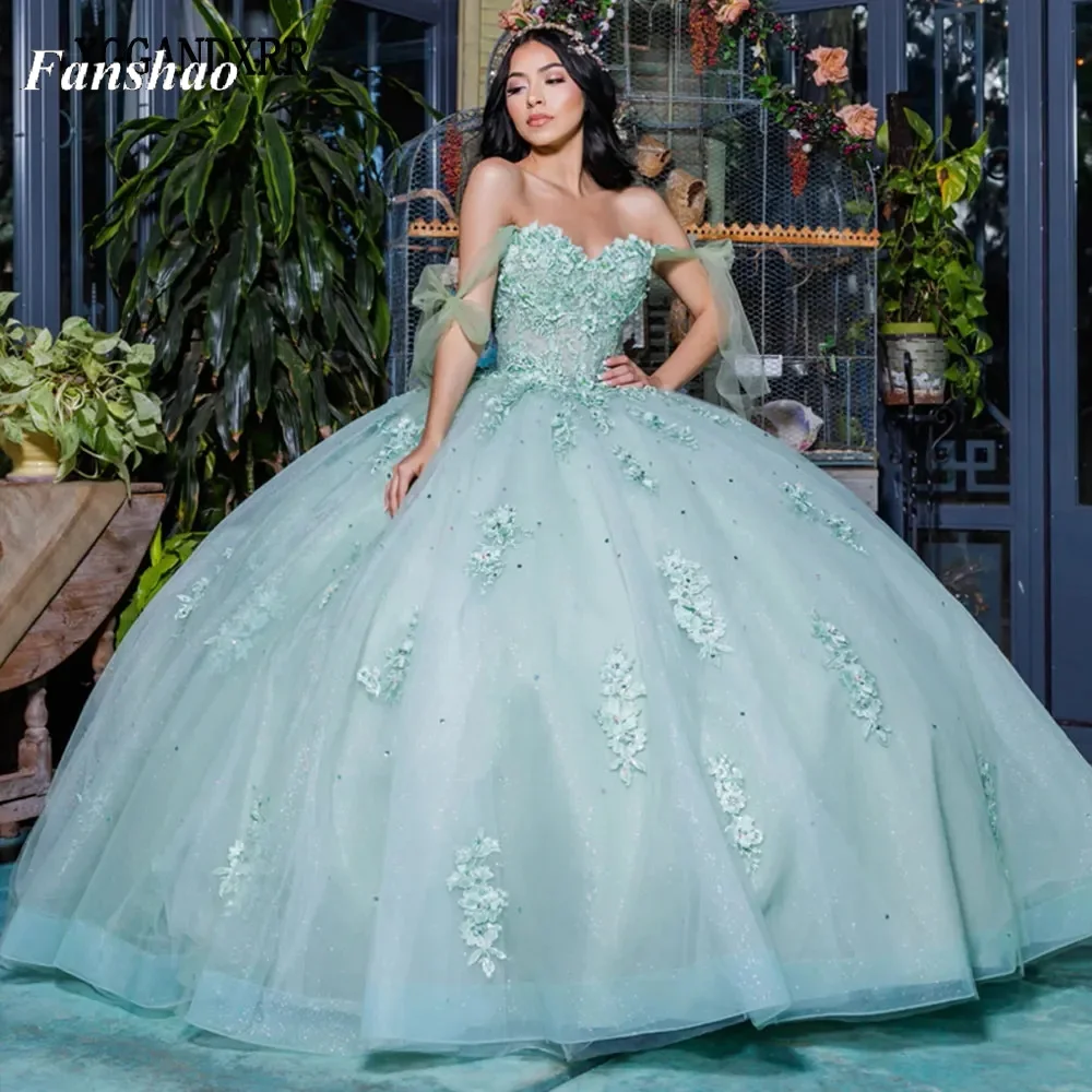 

Fanshao pd209 Handmade 3D Flowers Quinceanera Dress Ball Gown Sweetheart Beading Sequined Lace Appliques Sweet 16 Vestidos De 15